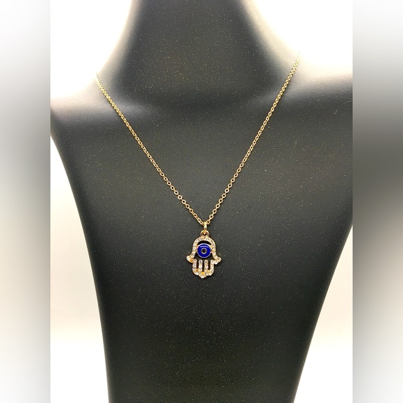 Claire's Jewelry - Hamsa Necklace with Evil Eye - Claire’s, 16 + 3 Inches